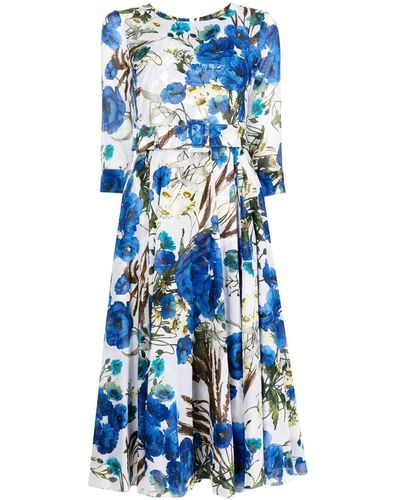 Samantha Sung Midi-jurk Met Bloemenprint - Blauw