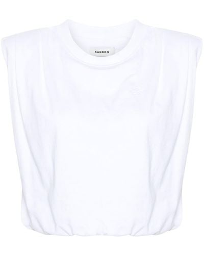 Sandro Logo-embroidered Jersey Crop Top - White