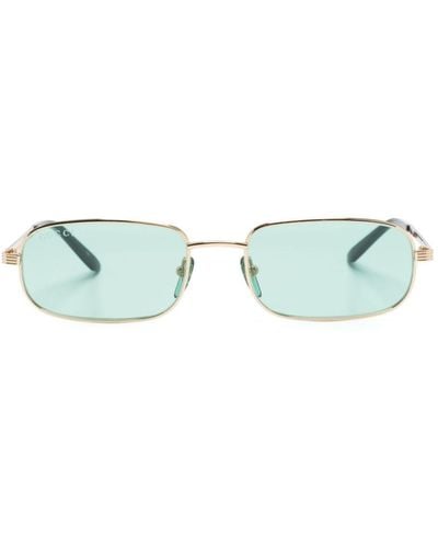 Gucci Logo-engraved Rectangle-frame Sunglasses - Blue