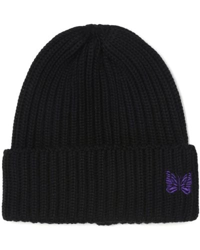 Needles Logo-embroidered Ribbed-knit Beanie - Black