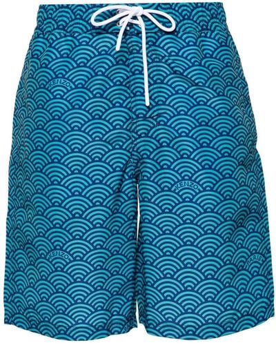 KENZO Seigaiha-print Swim Shorts - Blue