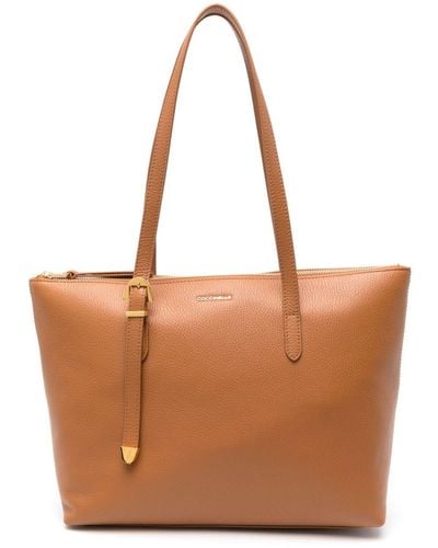 Coccinelle Logo-plaque Leather Tote Bag - Brown