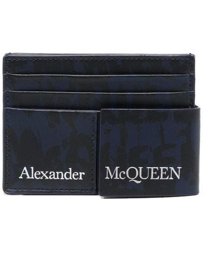 Alexander McQueen Tarjetero con logo estampado - Azul