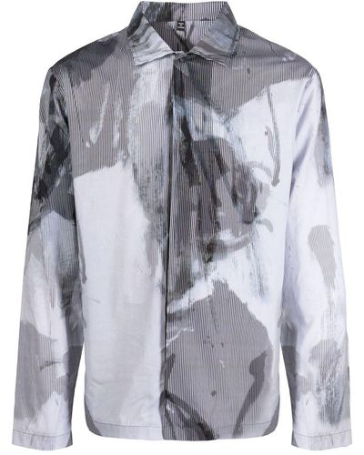 McQ Pinstripe-pattern Abstract-print Shirt - Grey