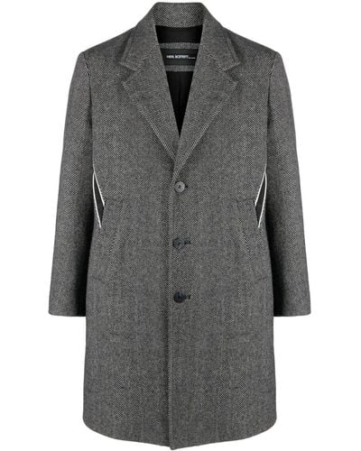 Neil Barrett Herringbone-pattern Single-breasted Coat - Grey