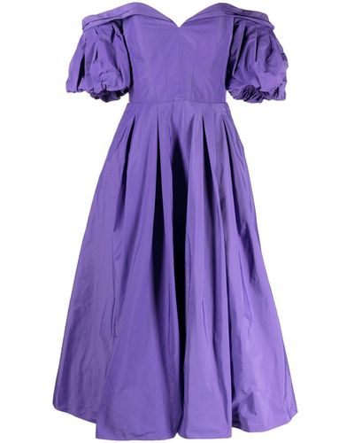 Marchesa Sweetheart-neck Short-sleeve Midi Dress - Purple