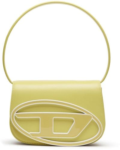 DIESEL 1DR-Ikonische Schultertasche aus pastellfarbenem Leder - Gelb