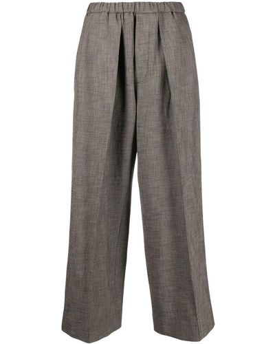Plan C High-waisted Wide-leg Trousers - Grey
