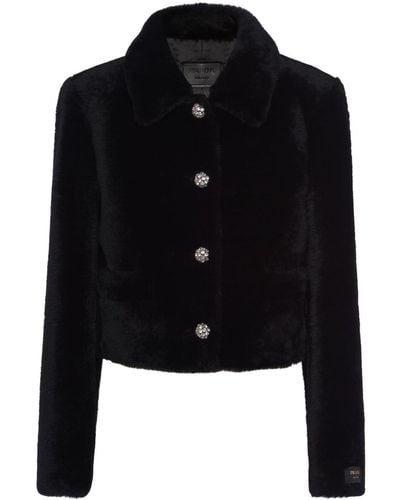 Prada Cropped Shearling Jacket - Black