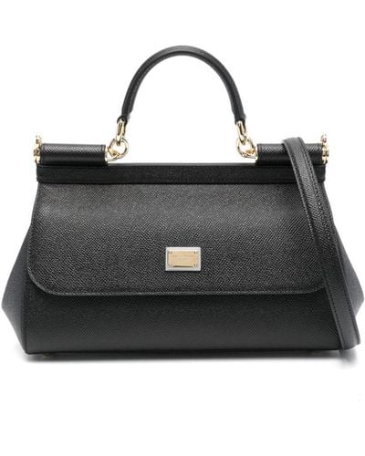 Dolce & Gabbana Medium Sicily Leather Tote Bag - Black