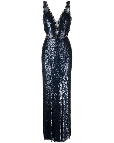 Jenny Packham Robe longue Carole brodée de sequins - Bleu