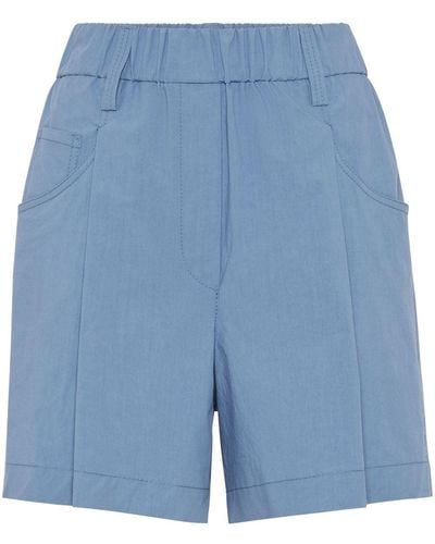 Brunello Cucinelli Monili-embellished Cotton Shorts - Blue