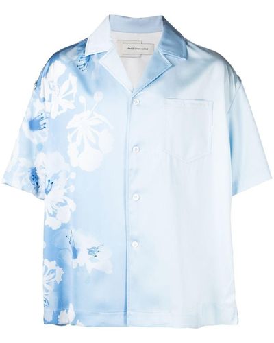 Feng Chen Wang Gradient-effect Floral-print Shirt - Blue