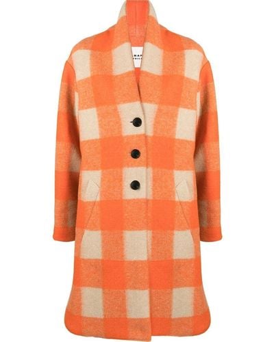 Isabel Marant Check-pattern Single-breasted Coat - Orange