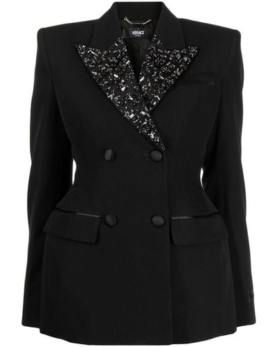 Versace Crystal-embellished Wool Blazer - Black