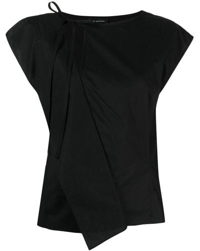 Lee Mathews Tie-fastening Asymmetric Cotton Top - Black