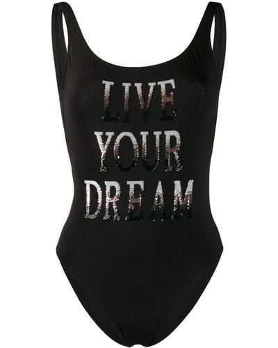 Alberta Ferretti Live Your Dream Slogan Swimsuit - Black