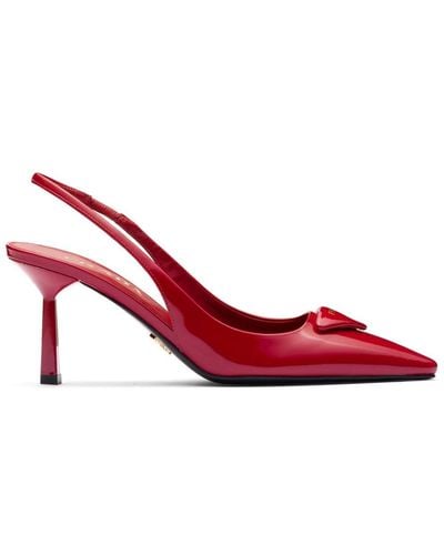 Prada Triangle-logo 75mm Slingback Court Shoes - Red