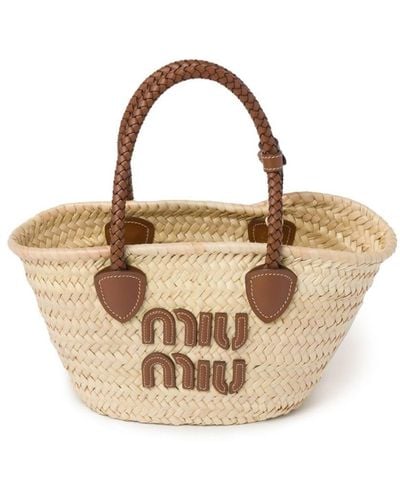 Miu Miu Woven Straw Tote Bag - Metallic