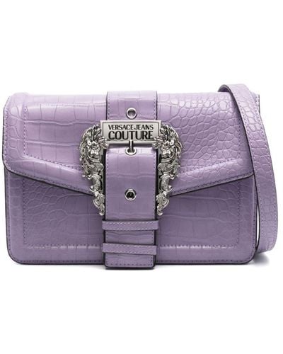 Versace Baroque Buckle Crocodile Bag - Purple