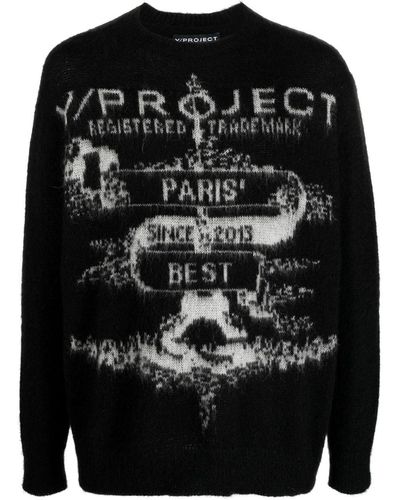 Y. Project ロゴインターシャ セーター - ブラック