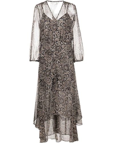 Veronica Beard Paisley-print Layered Silk Dress - Grey