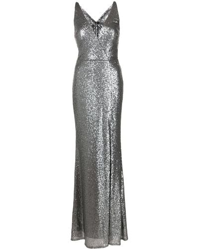 Marchesa Slim-cut Sequin Evening Dress - Gray