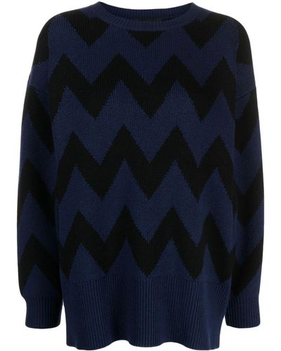 Cynthia Rowley Patterned-intarsia Ribbed-knit Sweater - Blue