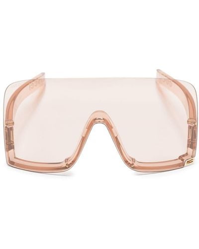 Gucci Logo-lettering Shield-frame Sunglasses - Pink