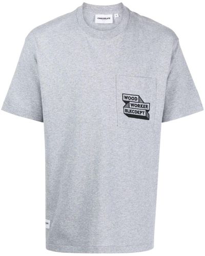 Chocoolate Slogan-embroidered Cotton T-shirt - Grey