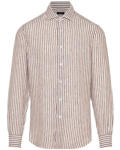 Barba Napoli Striped Shirt - ブラウン