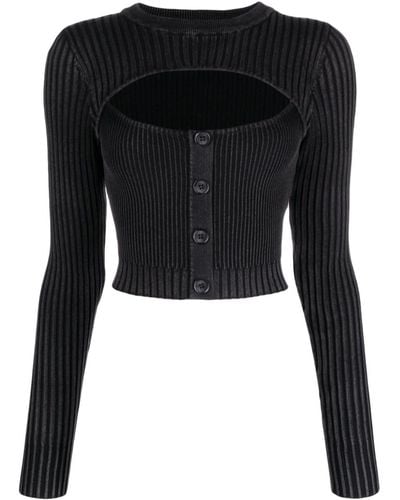 Guess USA Cut-out Ribbed-knit Jumper - Black