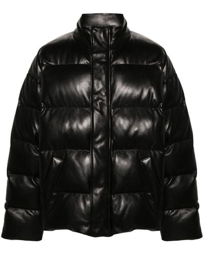 Balenciaga High-neck Leather Padded Jacket - Black