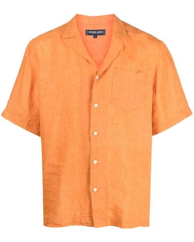 Frescobol Carioca Angelo Short-sleeve Linen Shirt - Orange