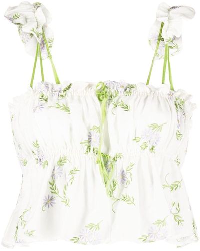 YUHAN WANG Ruffled Floral-embroidered Top - White