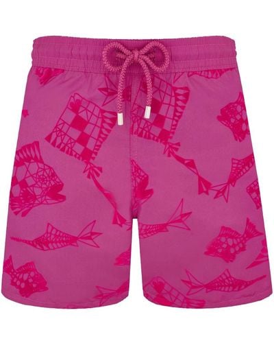 Vilebrequin Flocked Fish-print Swim Shorts - Pink