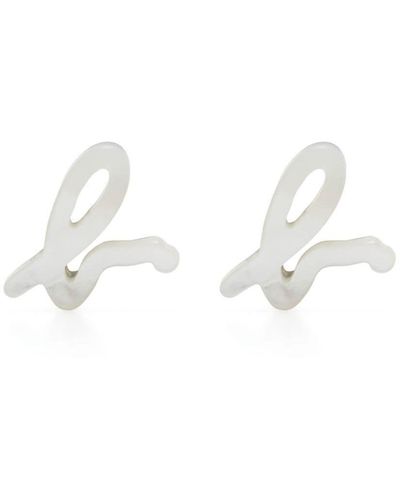 agnès b. Logo Stud Earrings - White