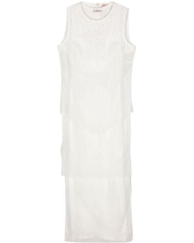 N°21 Semi-sheer Lace-detail Midi Dress - White