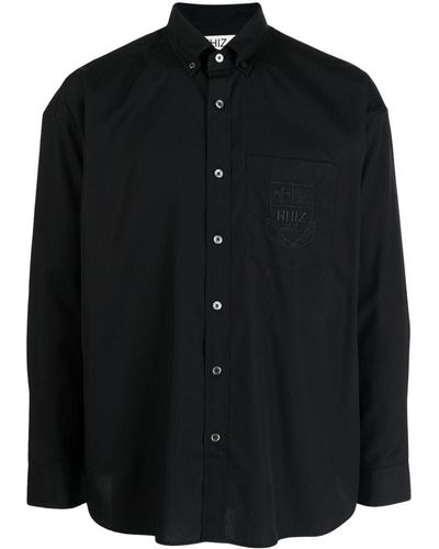 Izzue Logo-appliqué Cotton Shirt - Black