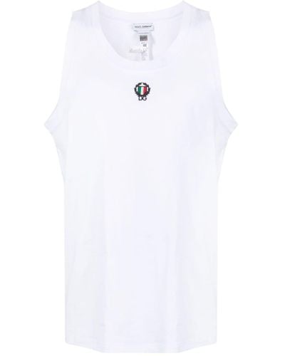 Dolce & Gabbana Débardeur en coton à logo brodé - Blanc