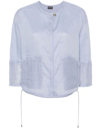 Emporio Armani Semi-sheer Linen Blouse - Blue