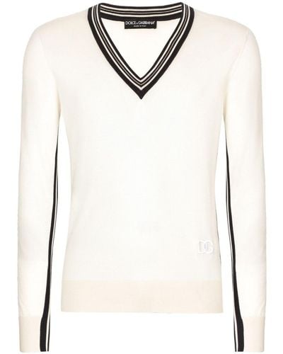 Dolce & Gabbana Stripe-tipped Silk Sweater - White