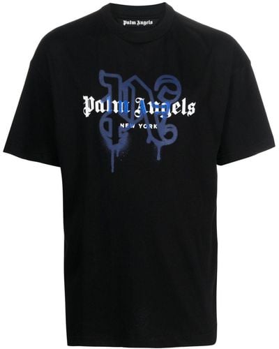 Palm Angels New York T-Shirt mit Monogramm-Print - Schwarz