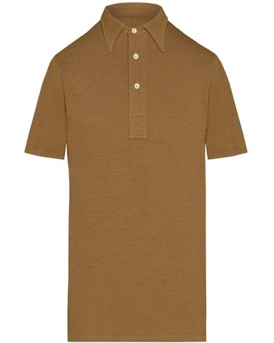 Maison Margiela Straight-point Collar Cotton-blend Polo Shirt - Brown