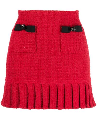 Self-Portrait Minigonna in maglia con bottoni gioiello - Rosso