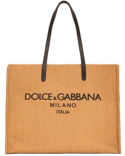 Dolce & Gabbana Shopper Aus Raphiabast Mit Logo - Orange