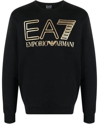 EA7 Sweat en coton à logo imprimé - Noir