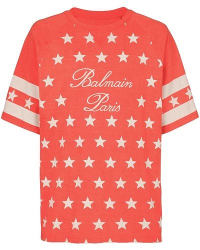 Balmain T-Shirt mit Sternen - Rot
