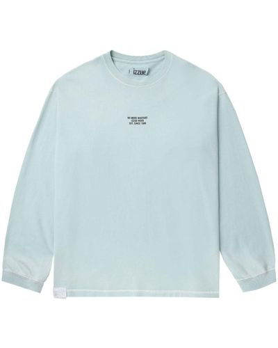Izzue Slogan-print Long-sleeve Cotton T-shirt - Blue