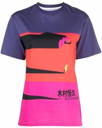 Rabanne T-Shirt mit Colour-Block-Print - Lila